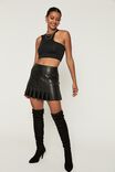 Vegan Leather Pleated Skirt, BLACK