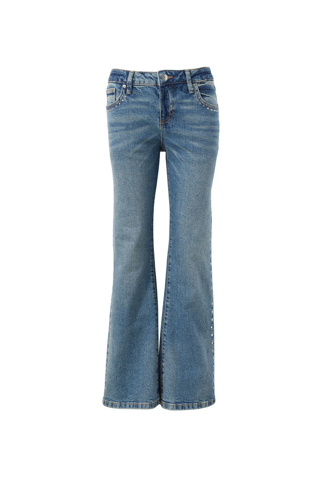 Low Stretch Bootleg Jean, COWBOY BLUE STUDDED