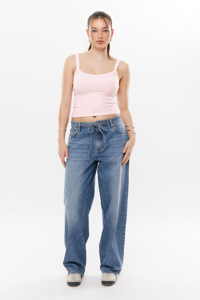 Tie Front Barrel Jean, STOCKHOLM BLUE