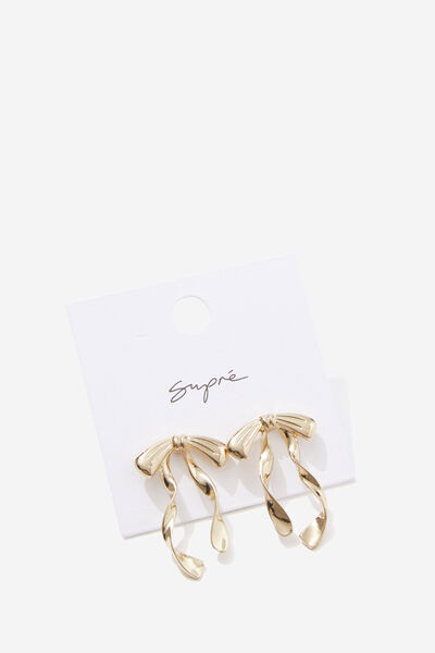 Earring Single Pack, GOLD/BOW