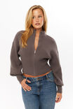 Daisy Zip Through Knit Bomber, CHROME GREY - alternate image 1