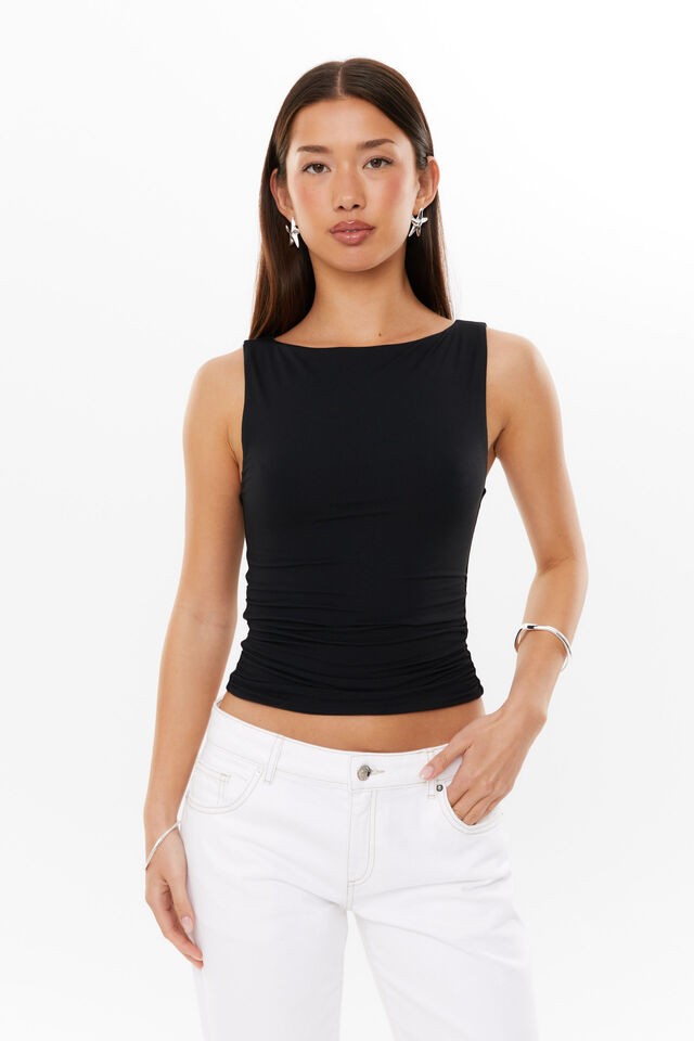 Super Smooth Ruched Tank, BLACK