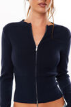 Shelby Zip Through Crew Neck Jumper, NAVY LEAGUE - alternate image 4