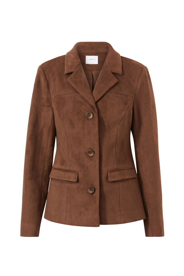 Niki Collared Faux Suede Jacket, MOCHA BROWN