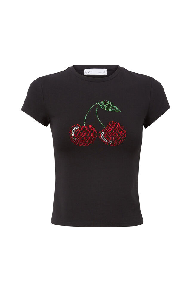 Brandi Graphic T Shirt, BLACK/DIAMANTE CHERRY