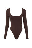 Luxe Square Neck Long Sleeve Bodysuit, ESPRESSO BROWN - alternate image 6