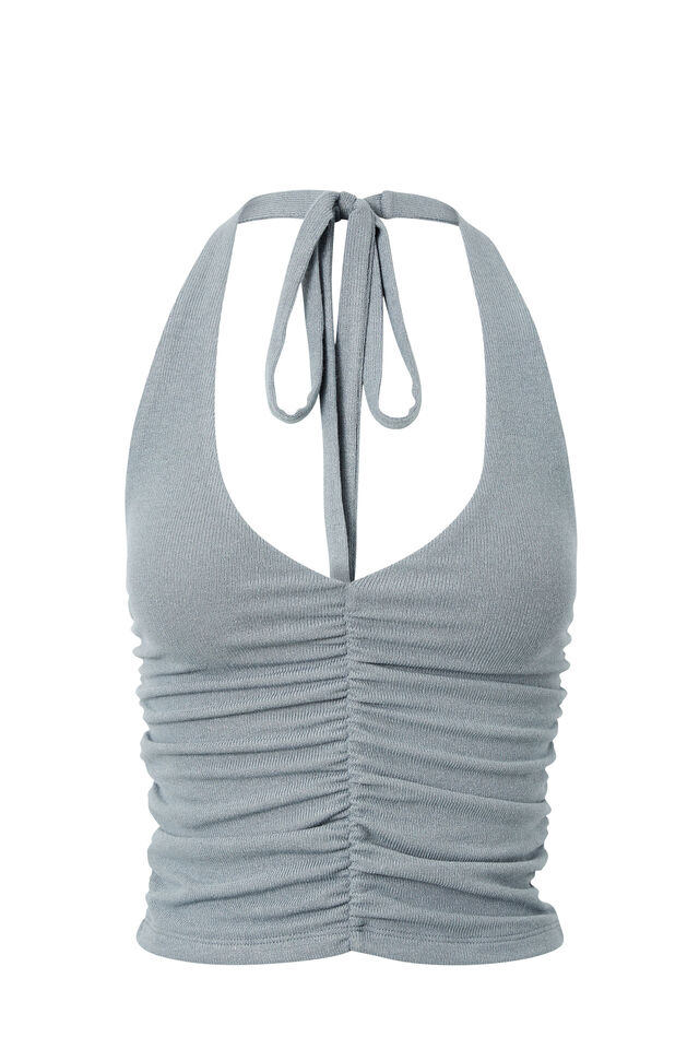 Rami Ruched Halter Top, BLUE GREY