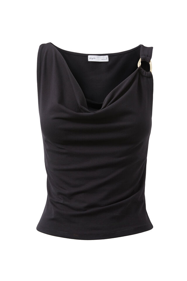 Soft Demi Cowl Neck Top, BLACK
