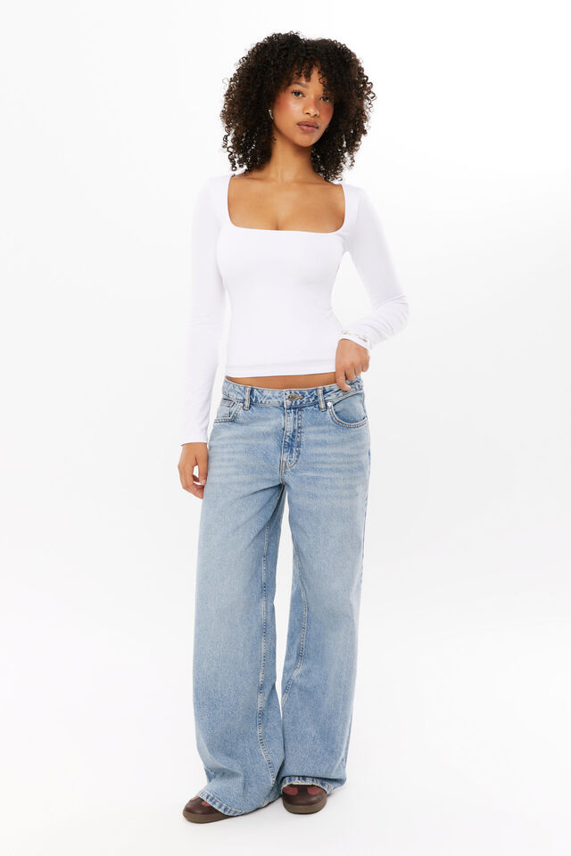 Elodie Square Neck Long Sleeve Top, WHITE