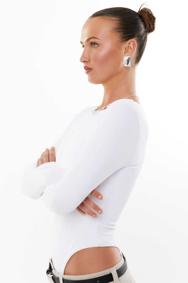 Luxe Long Sleeve Bodysuit, WHITE