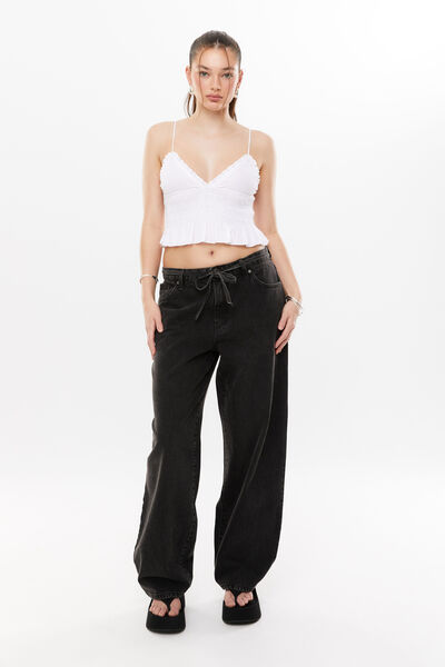 Tie Front Barrel Jean, VINTAGE BLACK