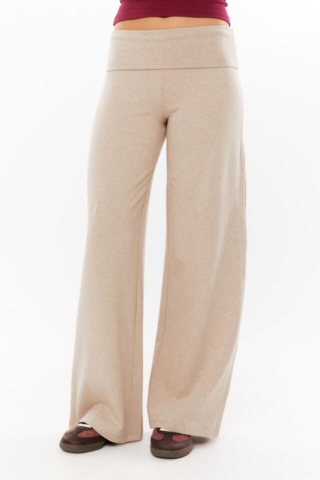 Fold Back Wide Leg Pant, OAT MARLE