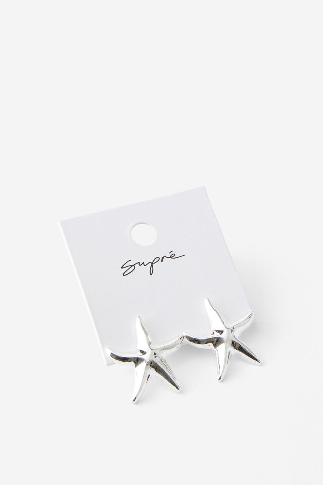 Earring Single Pack, SILVER/STARFISH