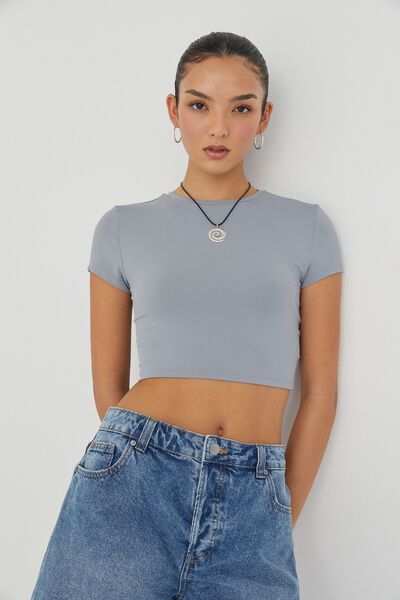 Luxe Cropped Short Sleeve Top, MOONLIGHT GREY
