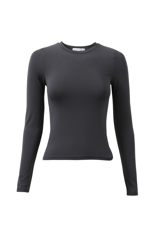 Luxe Long Sleeve Longline Tee, CHARCOAL