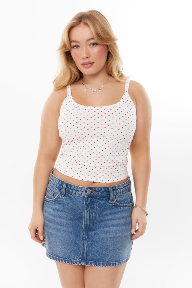 Kiki Scoop Neck Tank, MICRO HEART WHITE RED