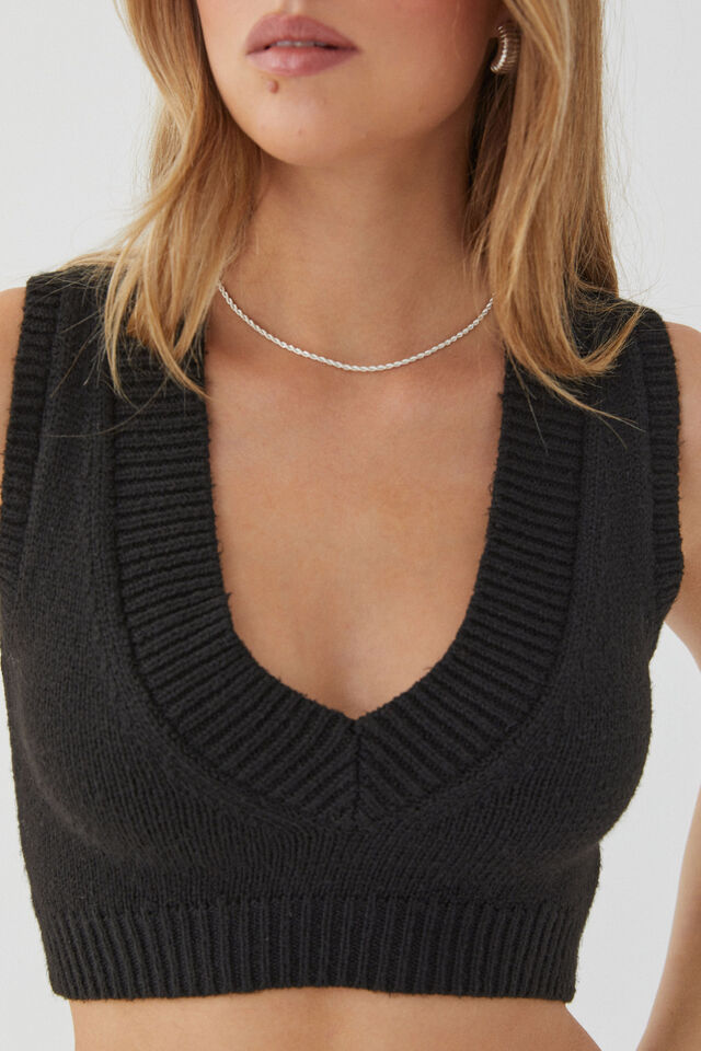 Paris V Neck Knit Vest, BLACK