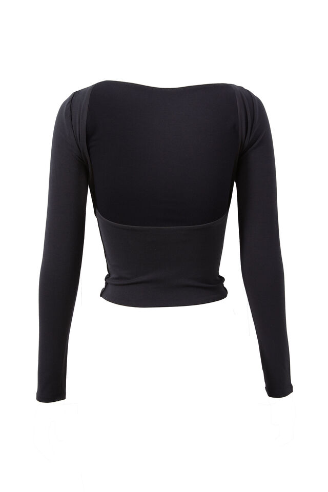 Ivy Backless Long Sleeve Top, BLACK