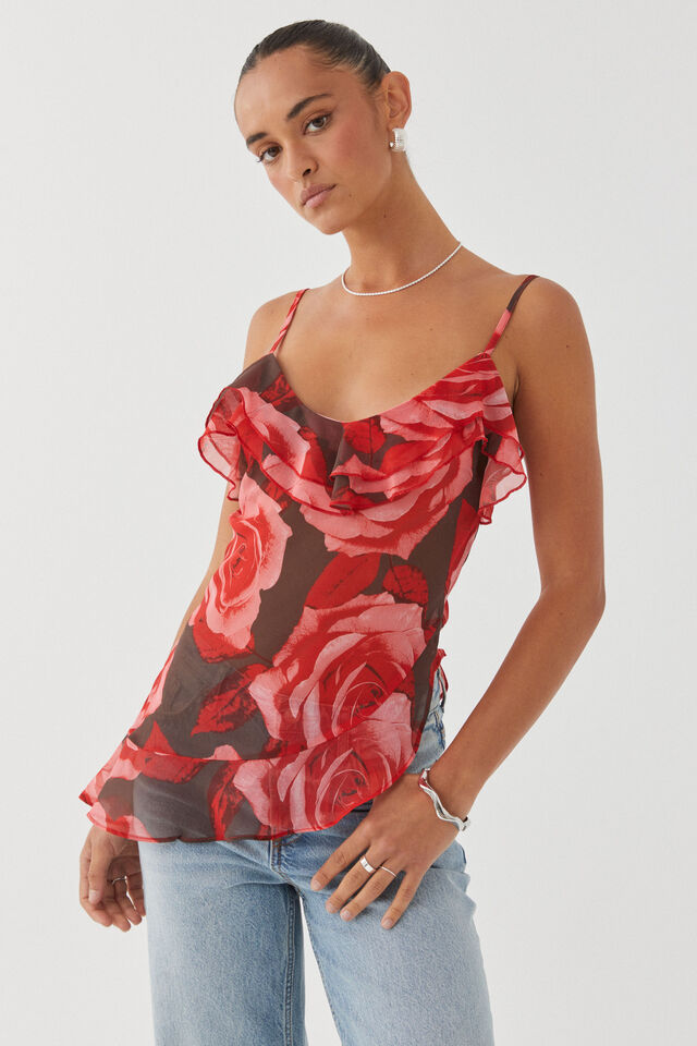 Pia Chiffon Ruched Tunic, ROSALIA FLORAL RED