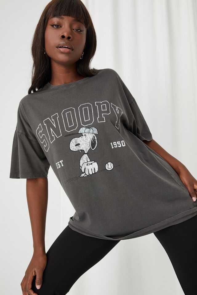 Oversized Snoopy Varsity T Shirt, ACID WASH PHANTOM/LCN PEA SNOOPY VARSITY