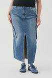 Denim Split Cargo Maxi Skirt, CLASSIC BLUE - alternate image 6