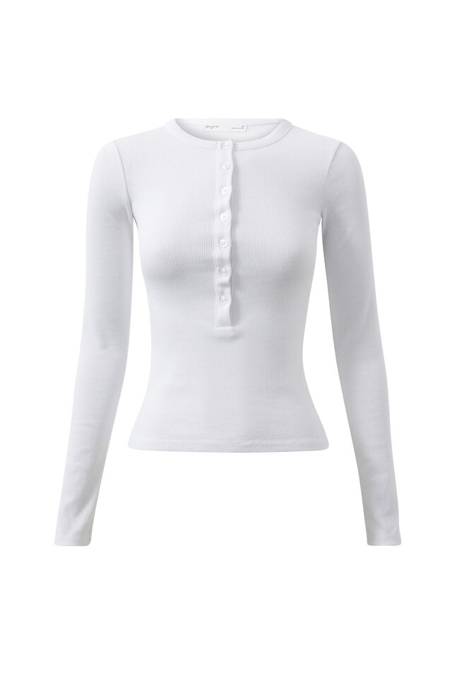 Harriet Henley Long Sleeve Top, WHITE