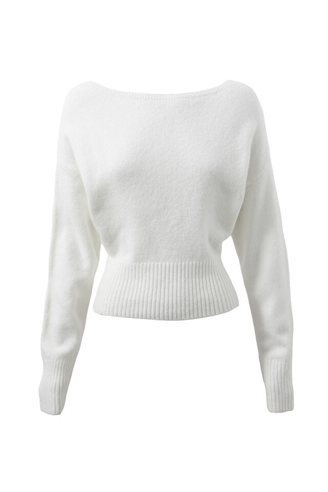 Pippa Off Shoulder Knit Jumper, CLOUD WHITE