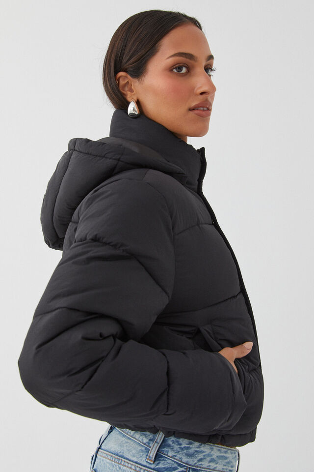 Recycled Puffer Jacket, BLACK