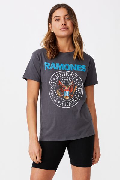 Kendall Printed T Shirt, GRANITE GREY/LCN MT RAMONES EAGLE