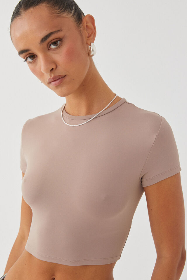 Luxe Cropped Short Sleeve Top, TOFFEE TAUPE