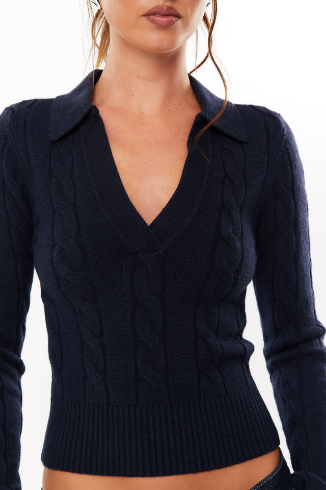 Clem Cable Knit Jumper, NAVY LEAGUE
