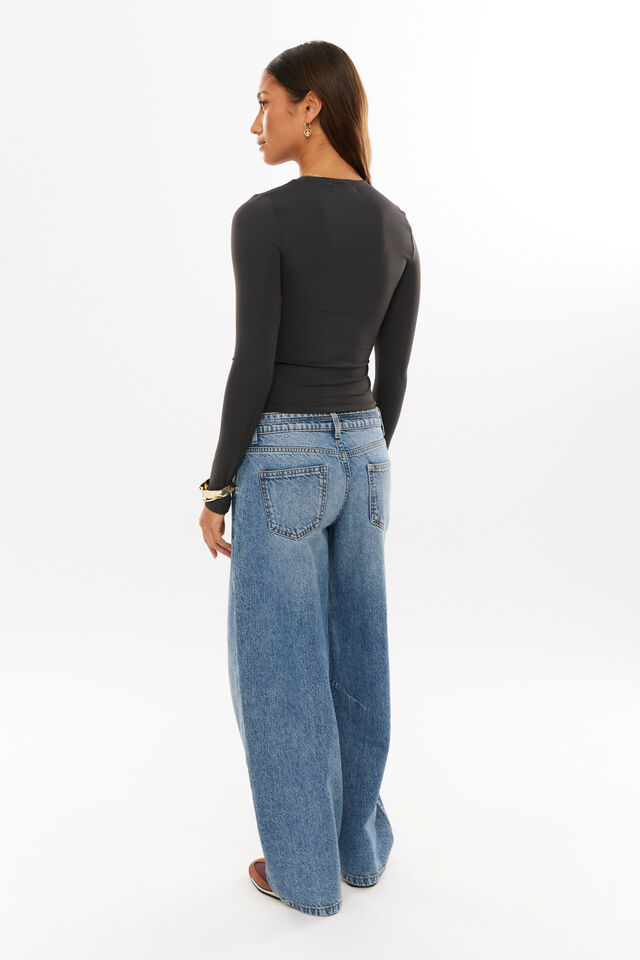Luxe Long Sleeve Longline Tee, CHARCOAL