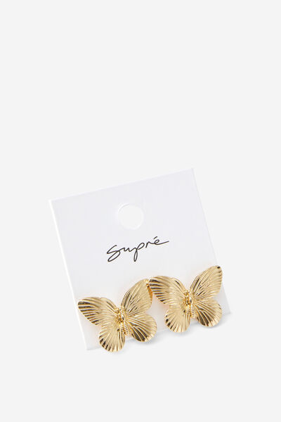 Earring Single Pack, GOLD/BUTTERFLY