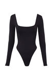 Luxe Square Neck Long Sleeve Bodysuit, BLACK - alternate image 6