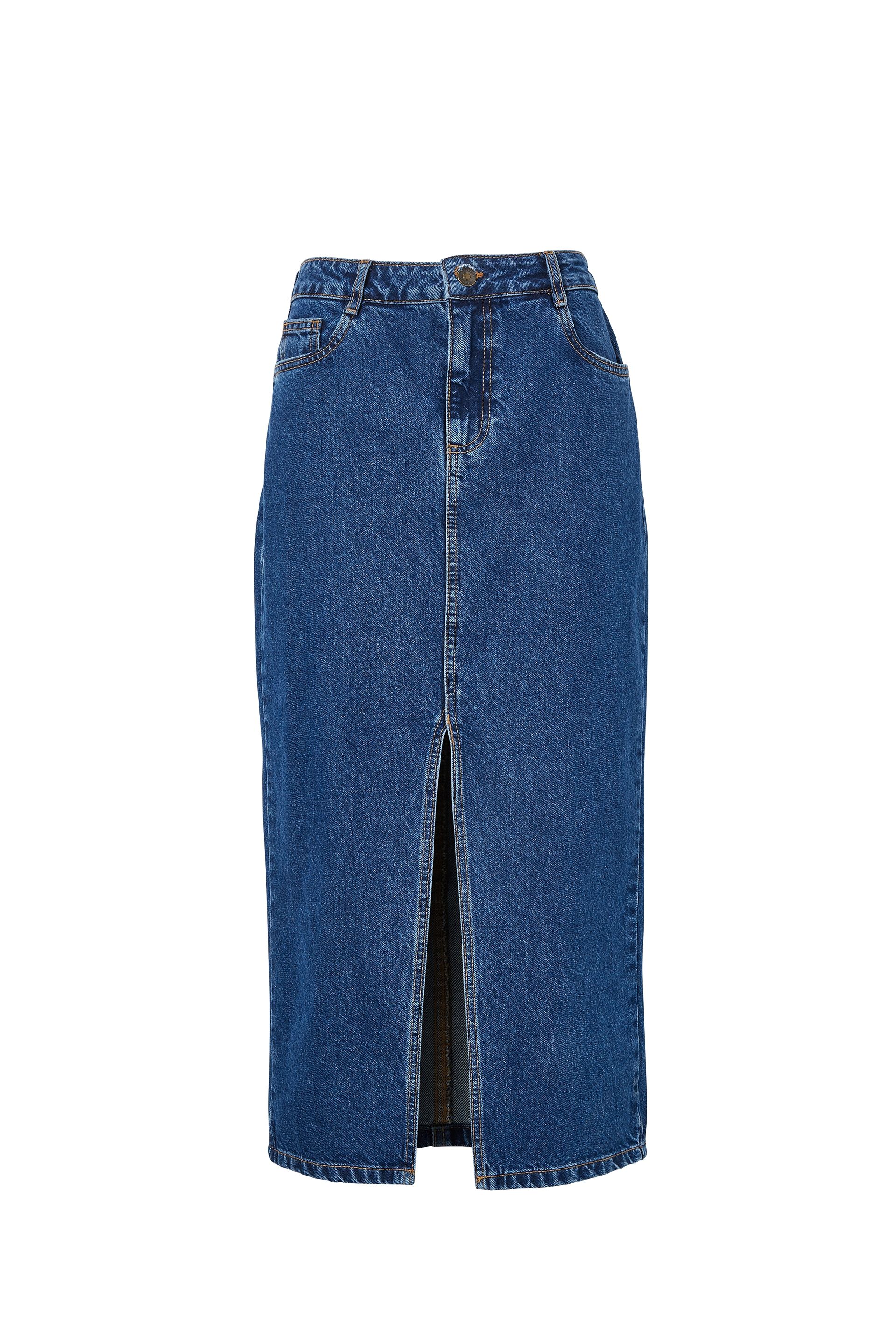 Denim Split Maxi Skirt