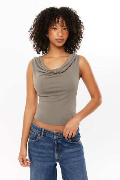 Carly Cowl Neck Top, OLIVE GREEN