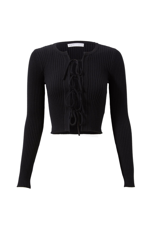 Tanelle Tie Front Knit Top, BLACK