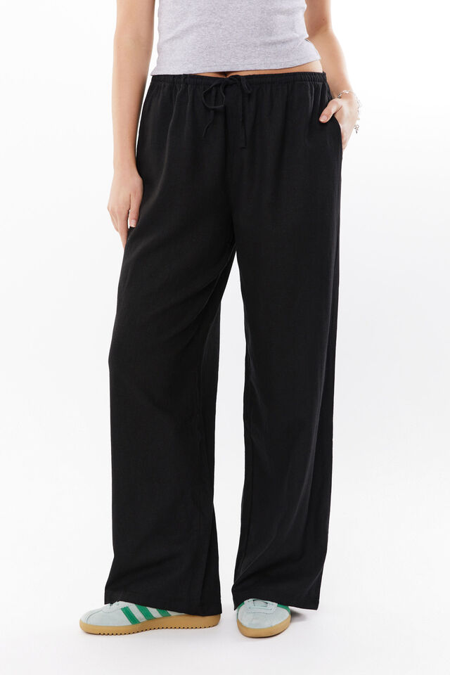 Henley Relaxed Linen Pant, BLACK