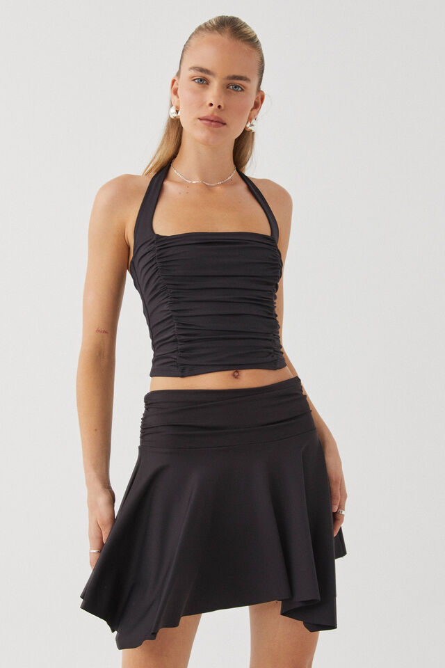 Luxe Hanky Hem Mini Skirt, BLACK