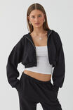 Jolie Cropped Zip Through Hoodie, BLACK - alternate image 1