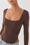 Luxe Square Neck Long Sleeve Bodysuit, ESPRESSO BROWN - alternate image 4