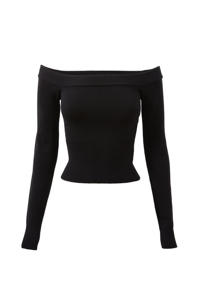 Kristy Off Shoulder Knit Top, BLACK