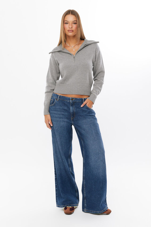 Jacqui Quarter Zip Knit Jumper, GREY MARLE