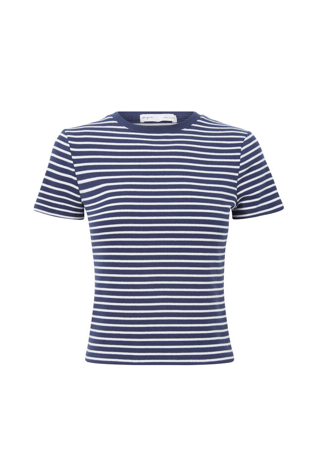 Cotton Fitted Tee, NAVY STRIPE