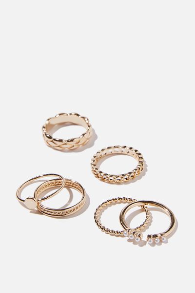 Pia Pearl Ring Pack, GOLD