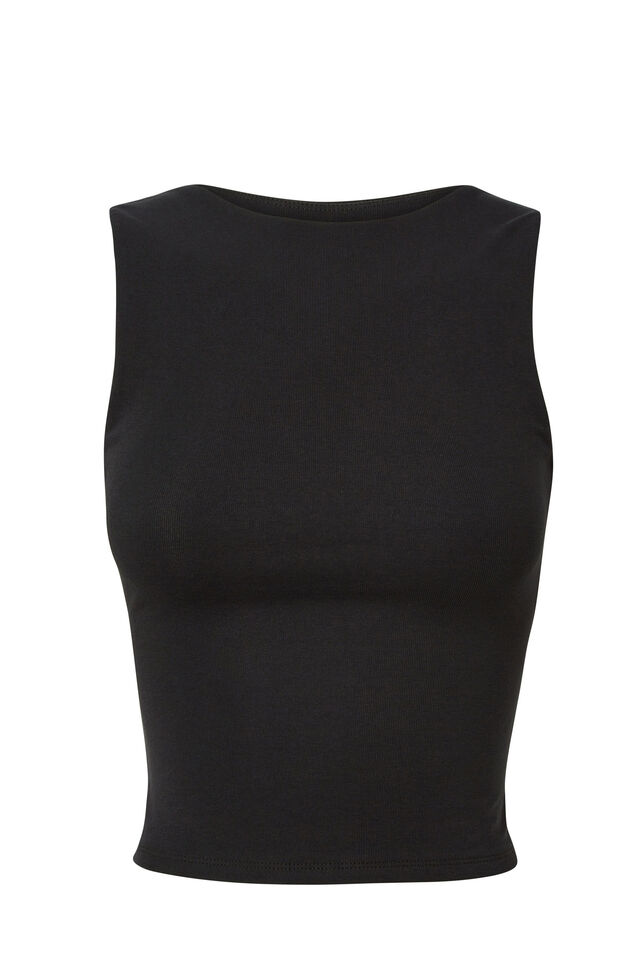 Tara Rib Backless Tank, BLACK