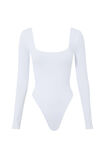 Luxe Square Neck Long Sleeve Bodysuit, WHITE - alternate image 7