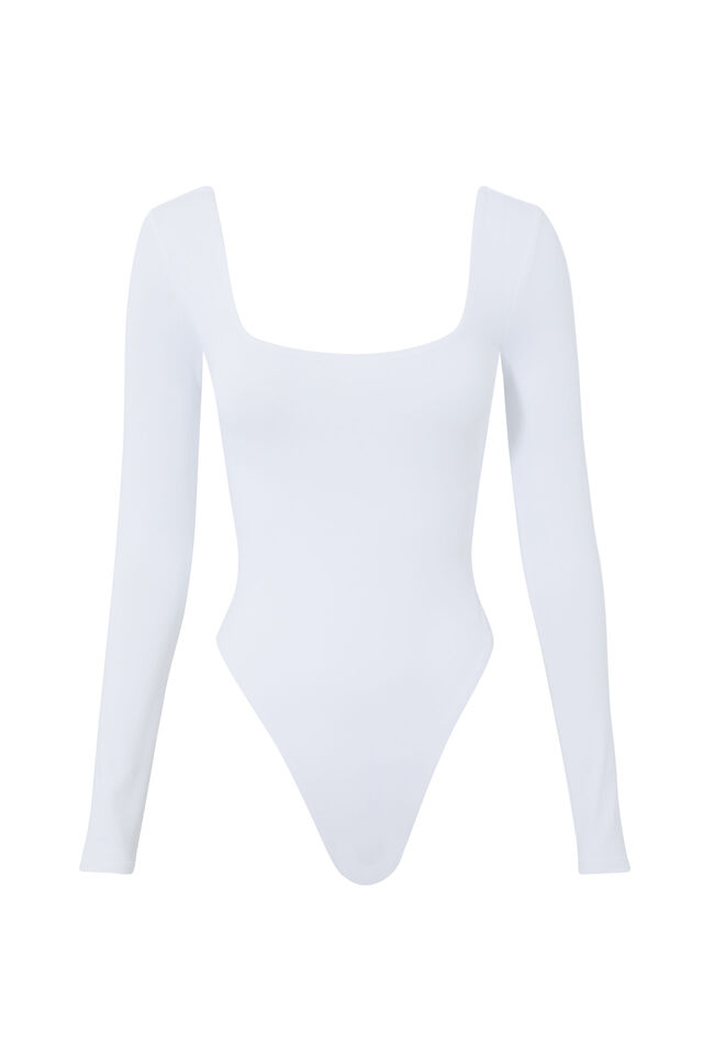 Luxe Square Neck Long Sleeve Bodysuit, WHITE