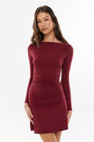 Catie Long Sleeve Ruched Mini Dress, DEEP CHERRY - alternate image 2