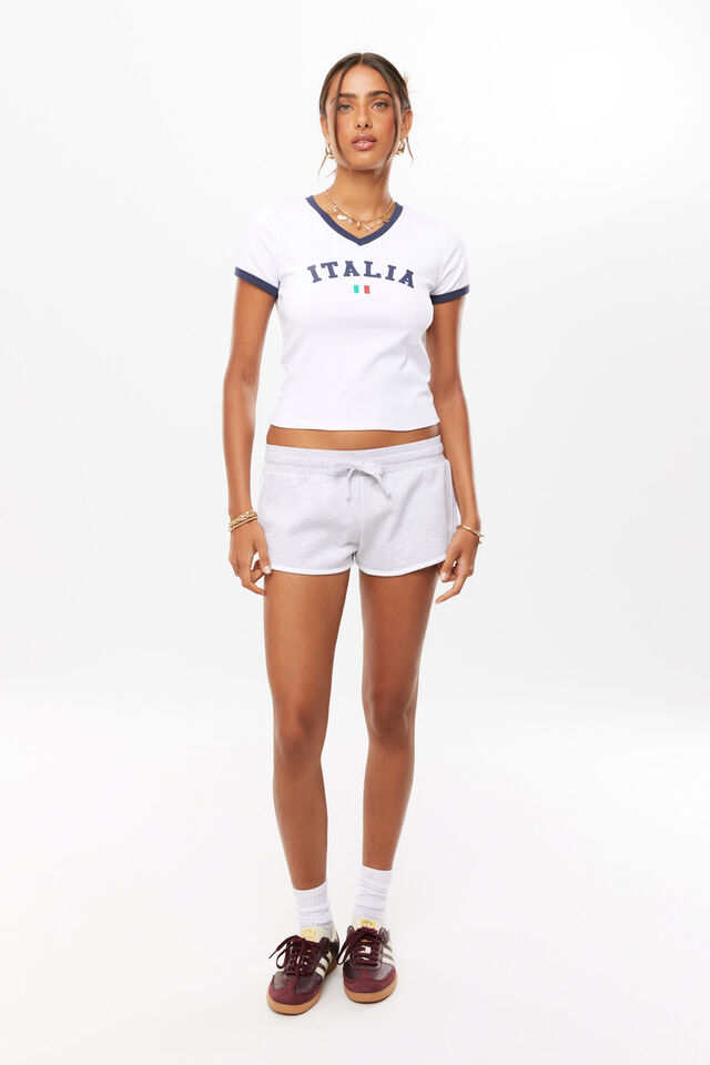 Ayla Sweat Short, LIGHT GREY MARLE/WHITE